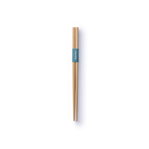 Bambus organic bamboo chopsticks, eco-friendly eating utensils, are tied with a blue paper band and elegantly showcased on a plain white background.