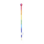 A rainbow-colored sugar candy stick with grape-like top, showcasing vibrant red to purple hues reminiscent of a Rainbow Streamer by Sarahs Silks, wrapped around a wooden stick.