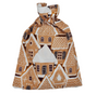 The Reusable Gift Bag from Waste Free Celebrations features a gingerbread house design with icing details on windows and doors. Made from 100% cotton, it serves as a festive and eco-friendly gift wrap option, secured at the top with a drawstring knot.