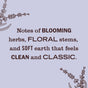 Text on a light purple background reads: Notes of blooming herbs, floral stems, and soft earth make the Premium Scented Oil Diffuser Kit from Mrs. Meyer’s feel clean and classic. Decorative floral illustrations appear in two corners.