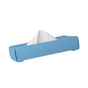 A LastObject blue LastTissue box with a white tissue partially pulled out, housed in a sleek silicone design with the brand name embossed on the side. This eco-friendly tissue case holds organic cotton tissues for a sustainable touch.