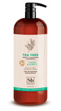 Soapboxs Shampoo Tea Tree 1 Liter Luxe has a pump dispenser and features tea tree, jojoba oil, and shea for clean hair and scalp. It offers purifying benefits, is vegan, color-safe, sulfate-free, and includes a 5% vitamin complex.