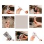 An eight-image collage shows hands using Haakaas Double-Ended Silicone Cleaning & Bottle Brush to clean baby bottles and parts. Various brushes scrub inside bottles and around parts in a sink filled with soapy water, showcasing these essentials for effective baby gear cleaning.