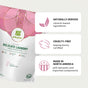A package of Grab Green delicate laundry detergent powder pods is shown. The packaging highlights: 