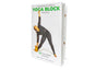 A guidebook titled Guidebook to Using a Yoga Block: 46 Postures, featuring a woman demonstrating a yoga pose with the Cork Yoga Block Set from Yoloha Yoga on the cover. This essential yoga block guidebook is authored by Yoloha Yoga.