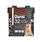 The OWYN Elite Protein Shake in sea salted caramel offers 32g of protein, 0g sugar, and 0g net carbs. Its 100% plant-based, gluten-free, and vegan—ideal for Keto. With vibrant images of caramel and milk waves, the pack includes four 11.15 fl oz bottles with Omega-3 ALA.