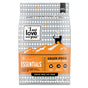 Cat Kibble - Naked Essentials Chicken & Duck by I and Love and You features a mountain design with orange accents. It highlights prebiotics, no fillers, or by-product meals and supports healthy skin with Omega fatty acids for cats.